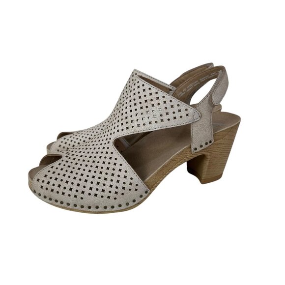 Dansko Teagan Womens Beige Perforated Leather Heeled Sandals SZ 40 EU/ 9.5-10 US - Picture 3 of 16